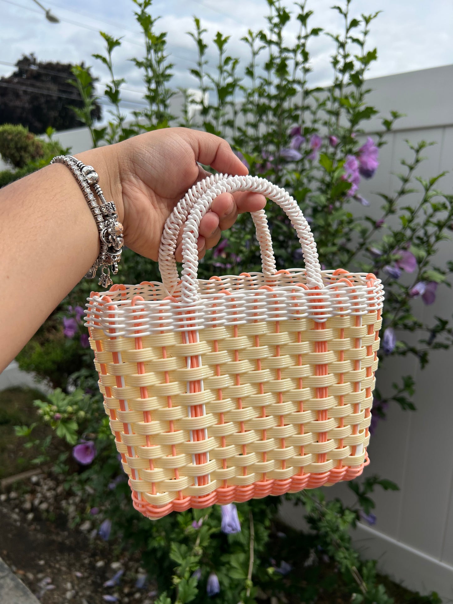 Cream/Pink Mini Madado Woven Bag