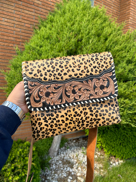 Leopard Tooled Crossbody