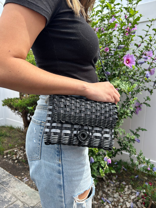 Black and Grey Woven Crossbody