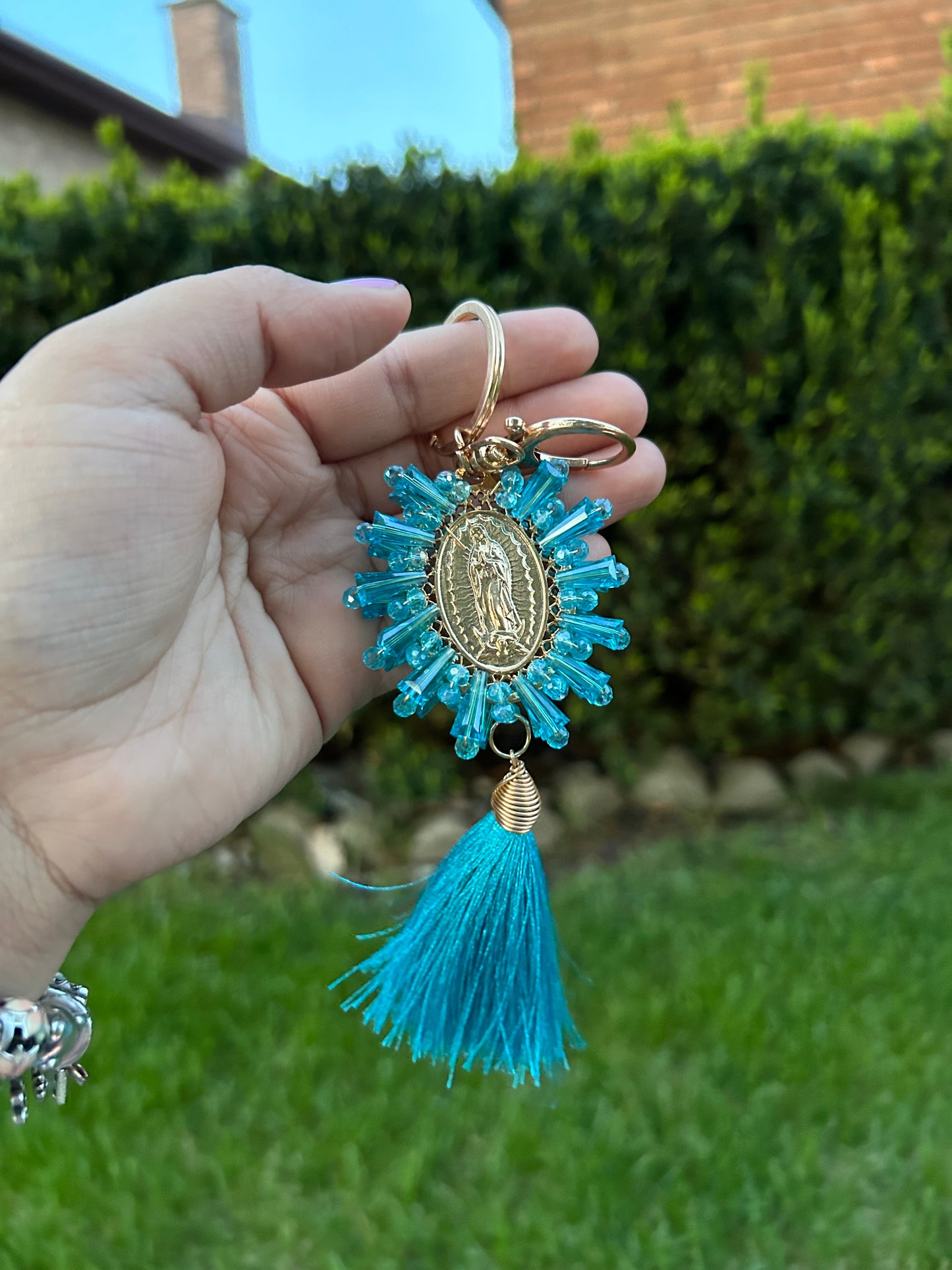 Blue Spiked Virgencita Bendición Keychain