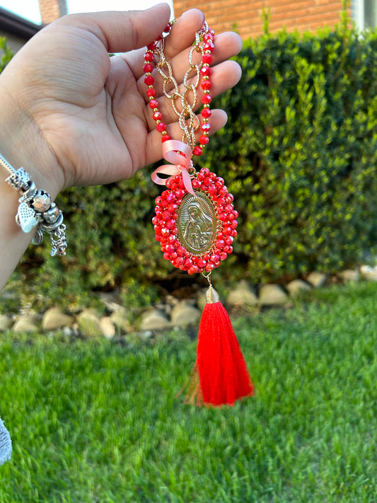 Bright Orange Tassel Virgencita Bendición De Hogar