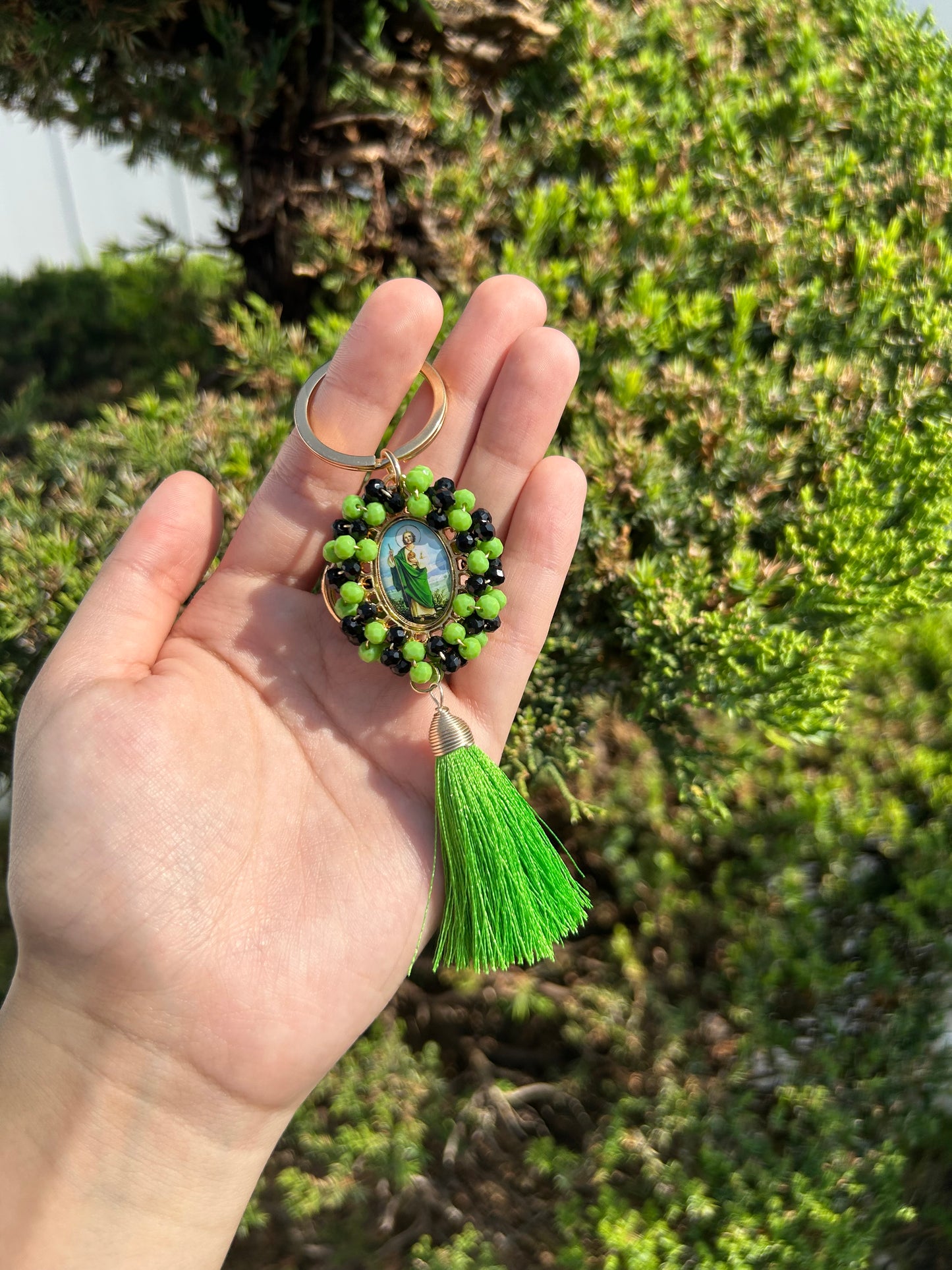 Green and Black San Judas Keychain