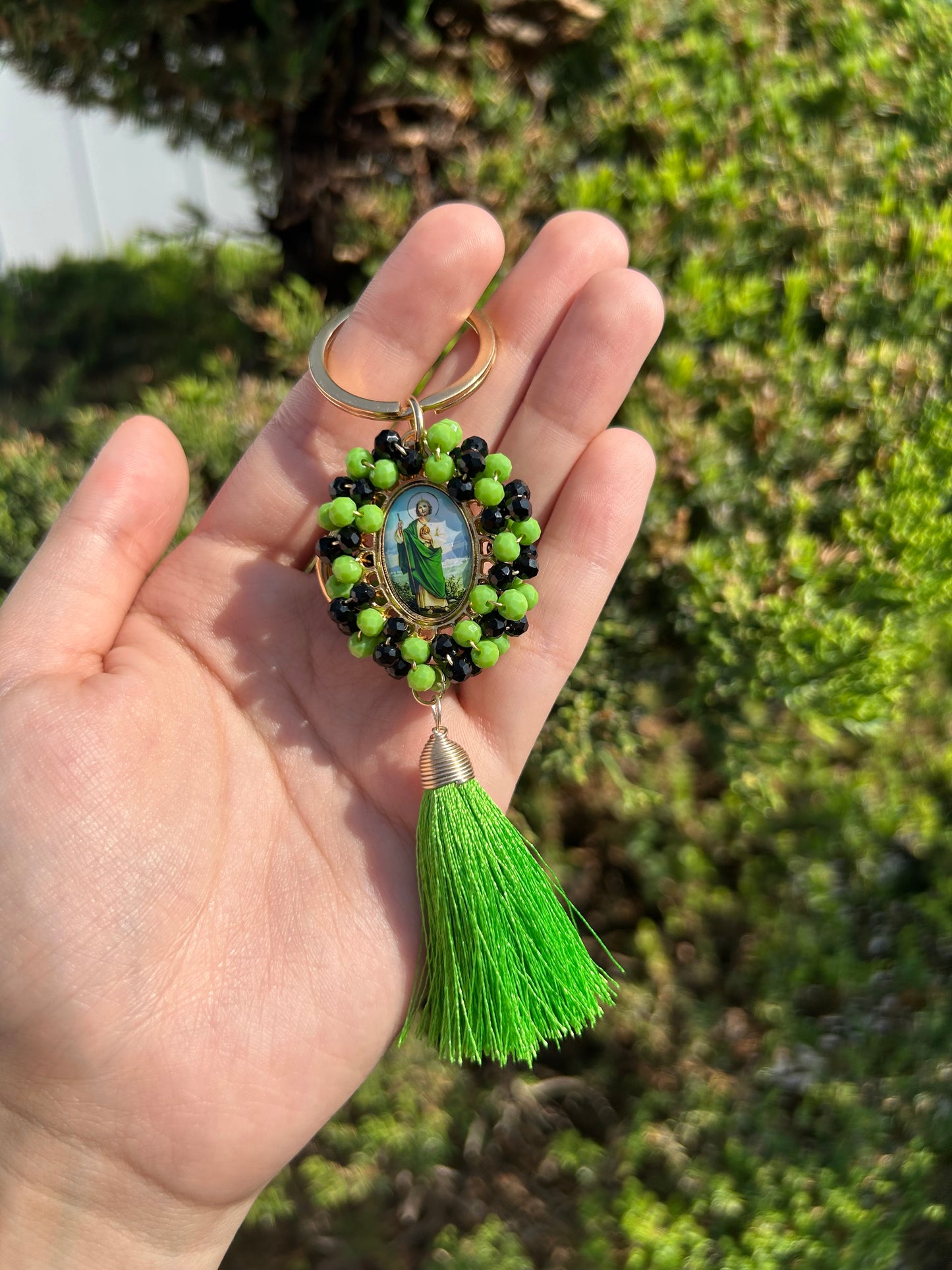 Green and Black San Judas Keychain