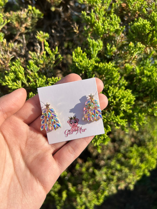 Multi Colored Christmas Tree Studs