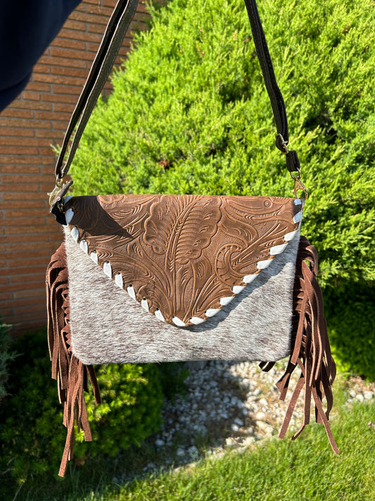 Tooled Cowhide Crossbody