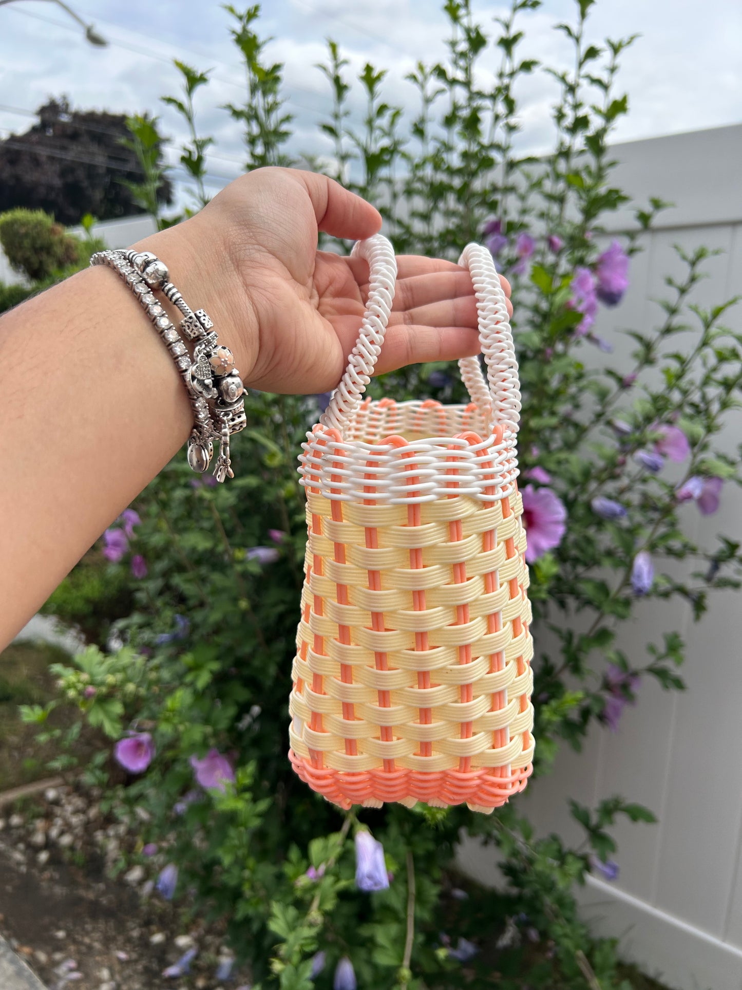 Cream/Pink Mini Madado Woven Bag