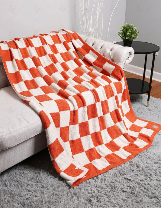 Orange Checkered Throw Blanket