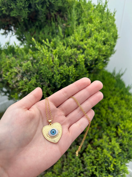 Gold Heart Eye Necklace