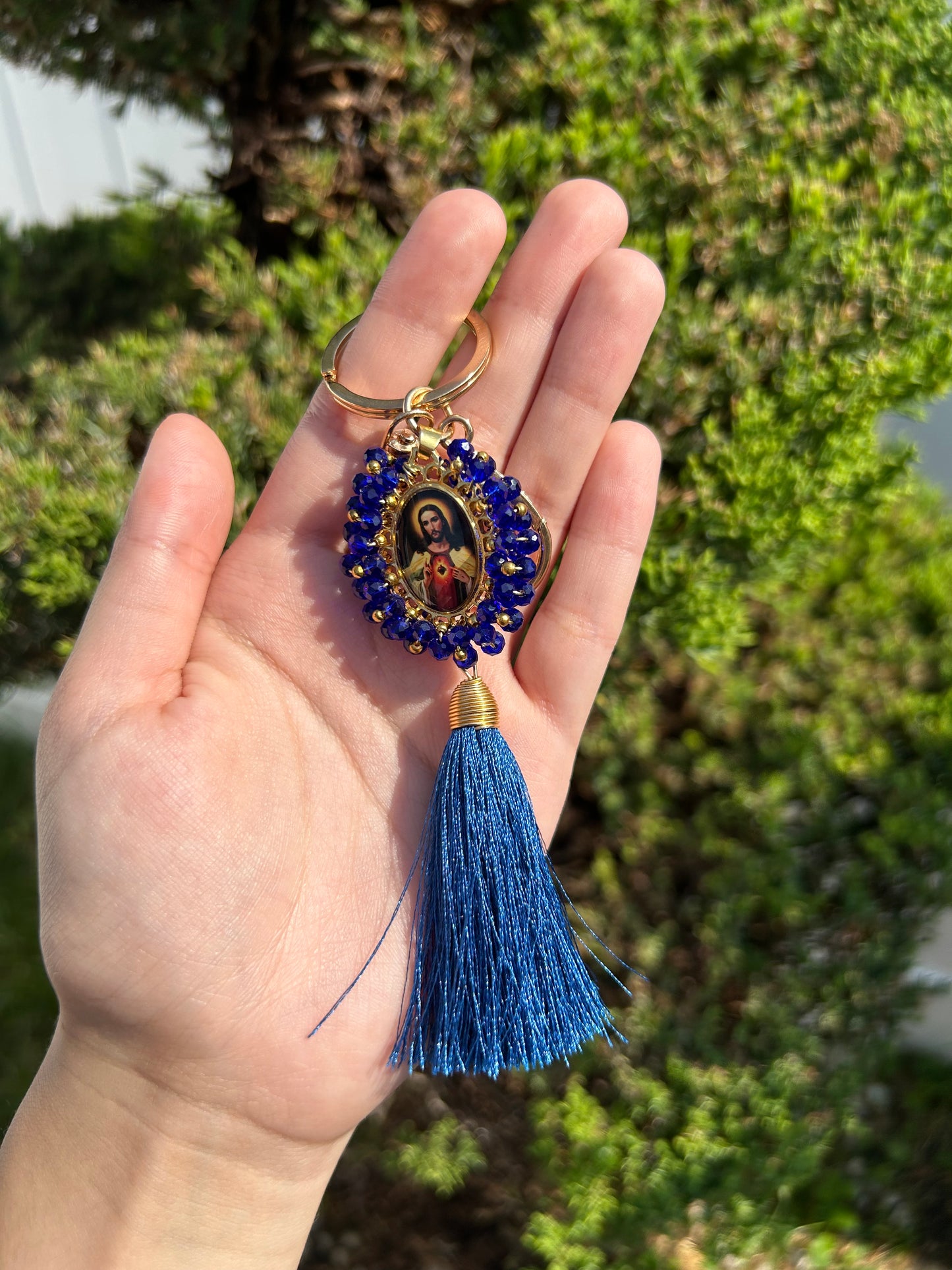 Jesucristo Blue Tassel Keychain