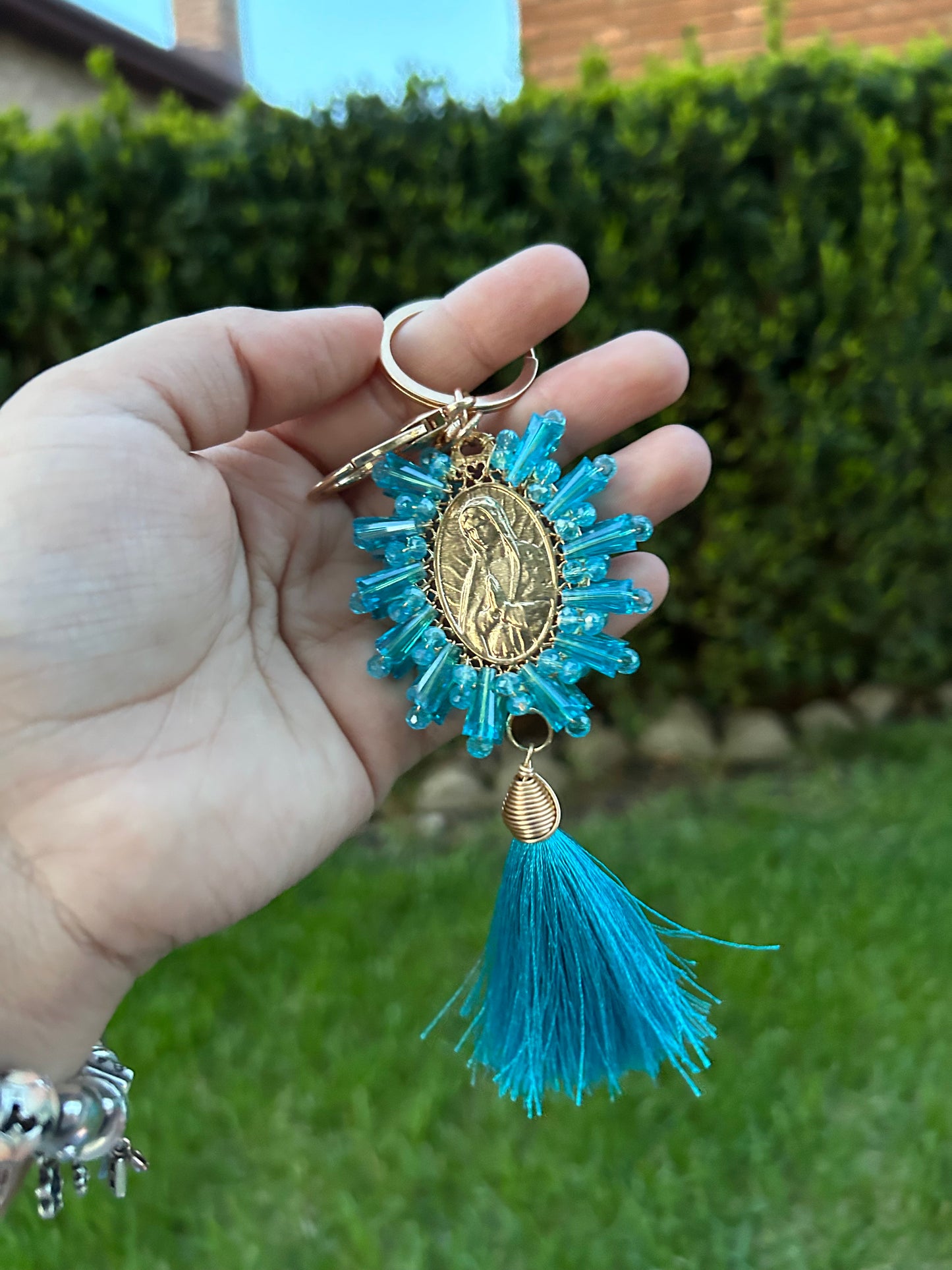 Blue Spiked Virgencita Bendición Keychain