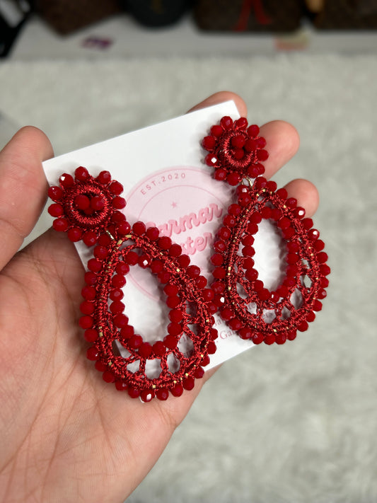 Red Beaded Statement Earrings