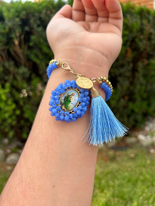 San Judas Blue Tassel Bracelet