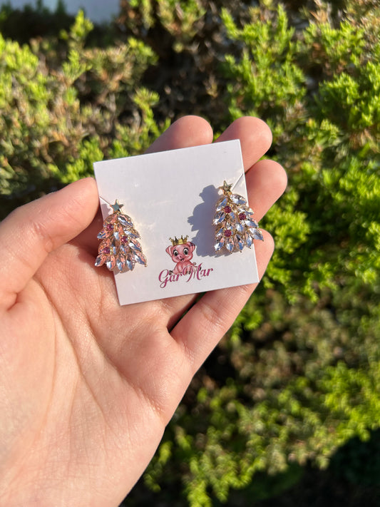 Pink Christmas Tree Studs