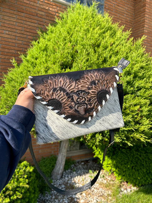 Sunflower Style Tooled Cowhide Crossbody